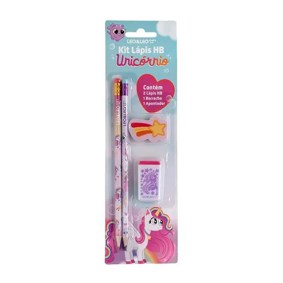 Kit Lápis Hb Unicórnio - 2 Lapis/Apontador/Borracha Leo&Leo Leonora - 10544