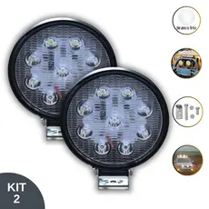 Kit 2 Farol de milha Auxiliar Redondo 9 led 27w 12v BF 6000K Veículo Universal Off Road Carro