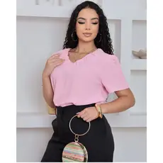 Blusa Social Feminina Elegante Decote V   Manga Bufante