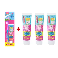 Kit Escova Dental Infantil Peppa Pig com Gel + 3 Gel Dental 50g Tutti Frutti Dentalclean