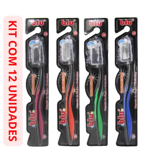 Pacote c/12 Escova Dental com Limpador de Língua Macia