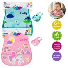 Babador Impermeável Lolly Rosa ou Azul - com Coletor frontal