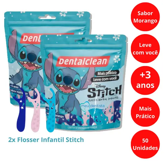 Kit c/2 Flosser Infantil Stitch 50 Unidades DentalClean