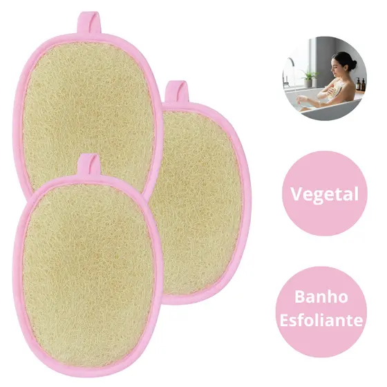 Kit c/3 Bucha Vegetal Natural para Banho Esfoliante - Cores Sortidas