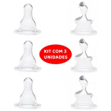 Kit com 3 Bicos de Mamadeira Redondo ou Ortodôntico 100% Silicone