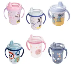 Caneca Plasútil Baby 330ml com Alça e Tampa – Mickey, Minnie, Stitch, Astronauta, Animais