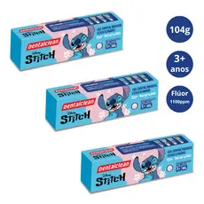 Kit c/3 Gel Dental Infantil Stitch Morango com Flúor e Cor Surpresa Tamanho Grande 104g