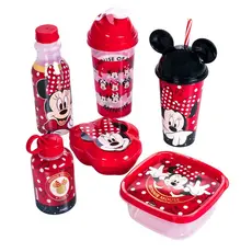 Kit Minnie Vermelho 6 Peças - Pote - Garrafa - Shakeira - Porta Mix - Copo com Canudo