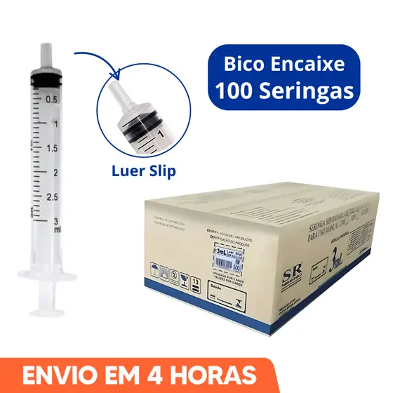 Seringa 3ml Bico Encaixe Luer Slip Descartável Marca SR