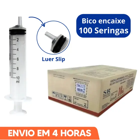 Seringa 10ml Bico Encaixe Luer Slip Descartável Marca SR