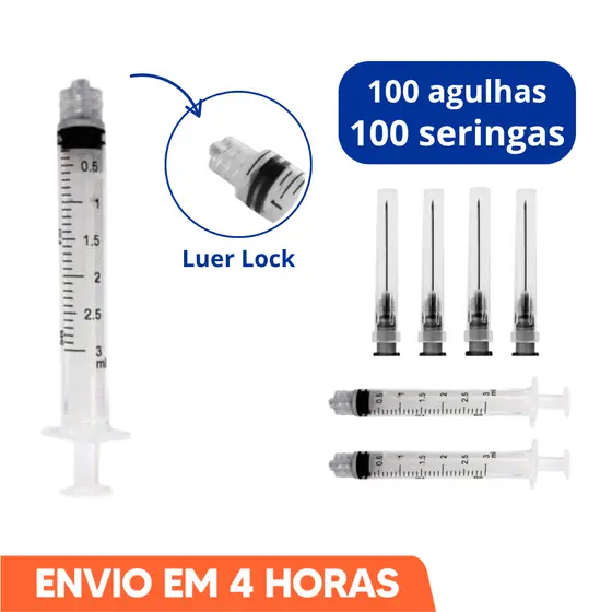 Seringa Bico Rosca Luer Lock 3ml Com Agulha 25x0,7mm Marca SR