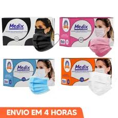 Máscara Descartável Cirúrgica Azul Branca Preto Rosa 50un 150un Medix