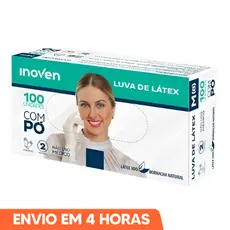 Luva de Látex Descartável Branca Com Pó 100un Inoven