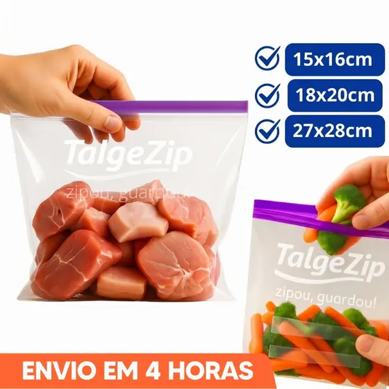 Saco Zip Freezer e Microondas Fecho Duplo 18x20cm 14un Talge