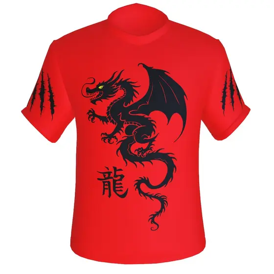 Camiseta 100% Poliéster Dragão Negro / Camisa Dragon / Blusa Dragão Chinês Japonês