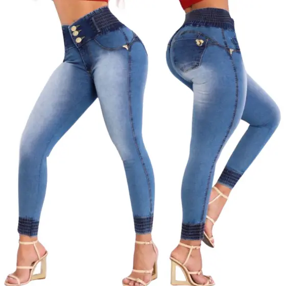 Cal莽a Jeans Feminina Cintura Alta Modeladora Levanta Bumbum Skinny Premium