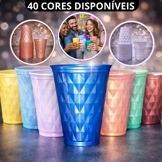 Kit 80 Copo Descartavel Diamante Premium Plastico Perolado Perolizado Cor Pastel Candy Festa de Aniversário Copinho