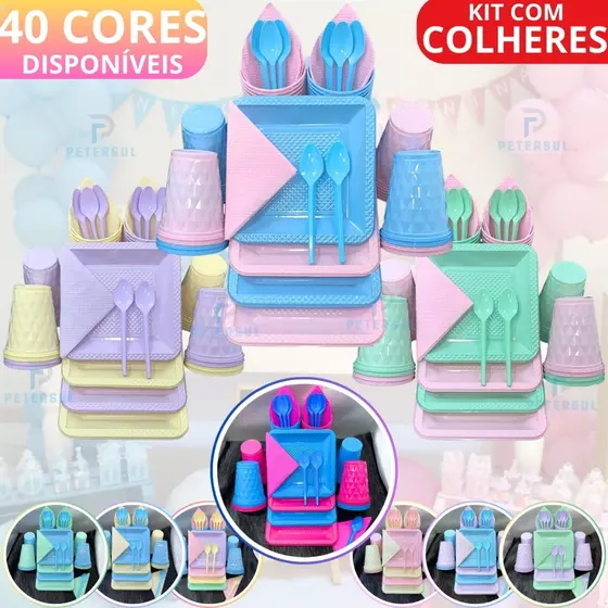 Kit 230 Itens Festa Aniversário Com Colheres Diamante Descartáveis para Festas Candy Perolado Chá de Bebe Chá Revelação