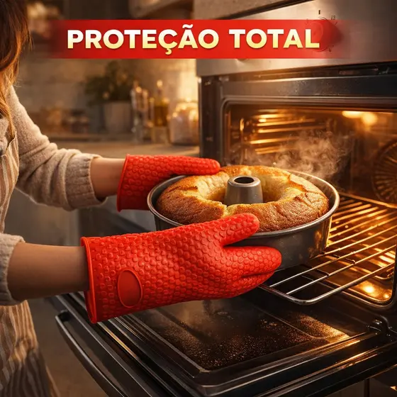 Par Luva Térmica De Silicone Cozinha Forno Fogão Anti Calor 230°C Antiderrapante Lavável