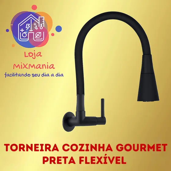 Torneira Cozinha Gourmet Parede e Bancada Flexível Bica Giratória com 1/4 de Volta Design Exclusivo