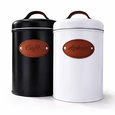 Lata Para Café e Açúcar Minimalista com Tampa e Alça Couro Linha Luxo - Pote Mantimentos