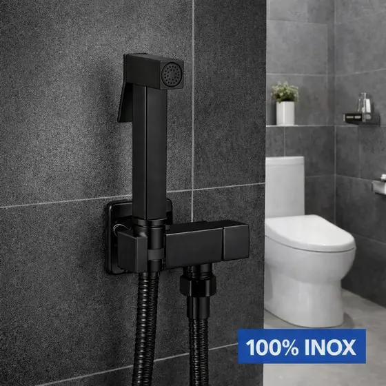 Kit Ducha Higiênica Quadrada 100% Inox de qualidade 1,20 m com Suporte - Banheiro e Lavabo
