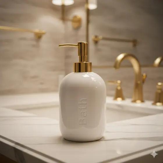 Dispenser Premium em Porcelanato Porta Sabonete Líquido Estilo Luxo para Banheiro, Lavabo
