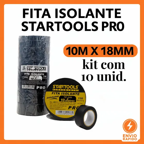 Fita Isolante Kit com 10 Unidades PVC 5M ou 10M – Antichama | Uso Geral e Elétrico