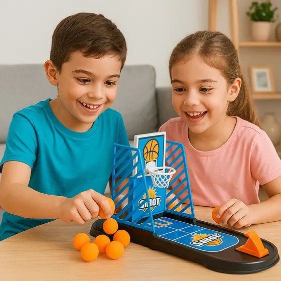 Brinquedo Mini Basquete + Pinball Batalha Estrelar 2 em 1 – Jogos de Mesa Infantil Divertidos
