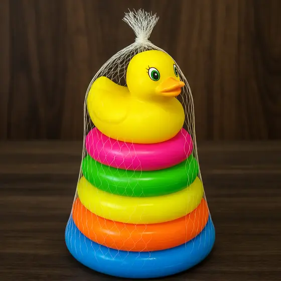 Brinquedo Educativo Infantil Argolas Coloridas com Patinho ou Peixinho Coordenação e Diversão