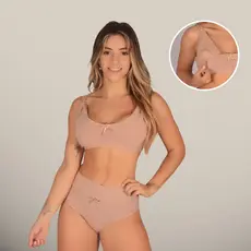 Kit Conjunto (Sutiã de Amamentação + Calcinha Pós Parto) Algodão Cintura Alta Reforçado Gestante Sutian para Amamentar