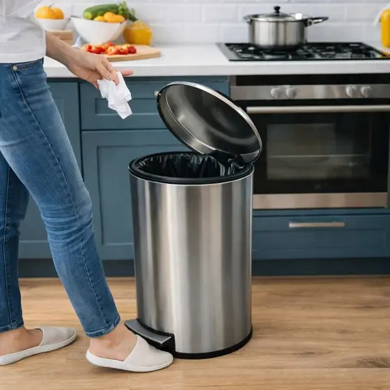 Lixeira Inox Slim 5 Litros Pedal Alta Compacta Nao Enferruja Cesto Lixo Banheiro Cozinha