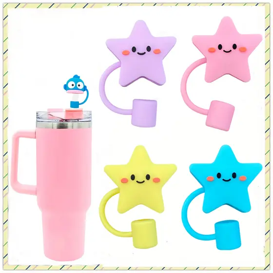 Estrela Dos Desenhos Animados 10mm Capas De Palha Compatível Com Stanley 30 & 40 Oz Tumbler De Silicone Reutilizáveis Protetoras