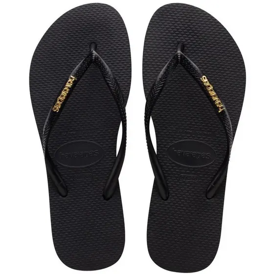 Chinelo Havaianas Slim Logo Metallic Preto/Dourado