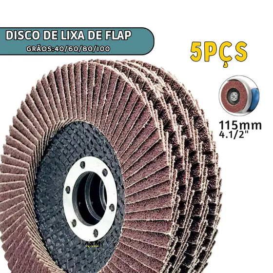 Disco de Lixa Flap 115x4.4/2" 40 até 100 grãos 5 ou 3 unidades Disco de Lixa