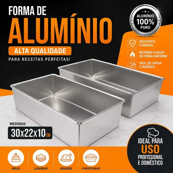Forma 30x22x10 Assadeira Retangular Bolos Forma Fundo Fixa Alta de Alumínio Resistente