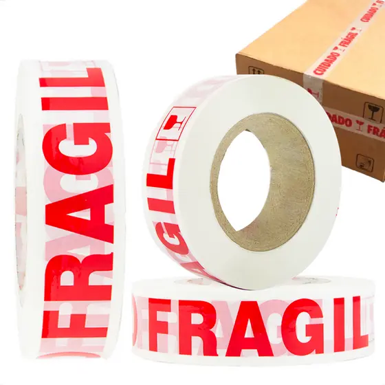 Kit 3 Fitas Adesiva 500 Metros Cuidado Frágil Durex Embalar Caixas Rolo Grande Embalagem