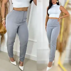 Calça Feminina Skinny Alfaiataria Premium Elegante Social Com Bolsos e Zíper Casual