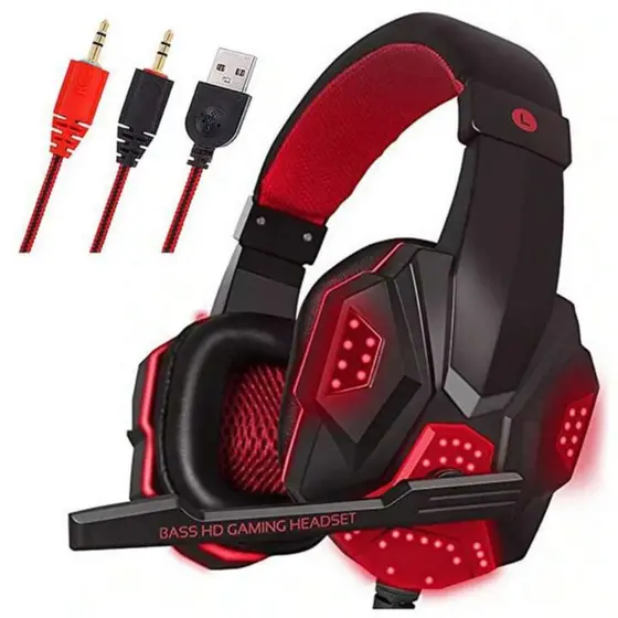 Fone de Ouvido Headset Com Fio Gamer RGB Led Usb P2 Com Microfone Para Pc Ps4 Xbox Knup Kp-397