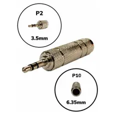 Plug Adaptador P10 Femea X P2 Macho Stereo Metal Blindado Microfone e Caixa de Som