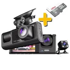 Kit Câmera Veicular Tripla Segurança Carro Taxi Uber 99 Full Hd Gravador Automotivo + Cartão de Memória 32GB Classe 10