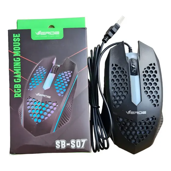 Mouse Gamer Led Rgb Com Fio Usb 1000 Dpi Ergonômico Óptico Preto SB-S07 Verde
