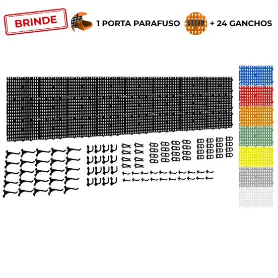 Painel Suporte Porta Ferramentas Organizador Parede Perfurado 236x52 + Brindes