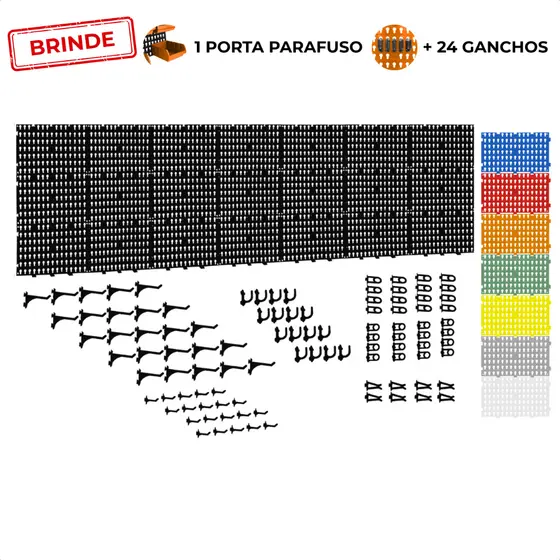 Painel Suporte Porta Ferramentas Organizador Parede Perfurado 207x52 + Brindes