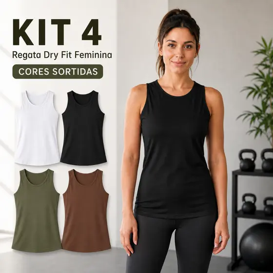 Kit 4 Regatas Femininas Dry Fit Academia Respiravel Treino Fitness Cores Sortidas