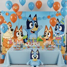 Fundo Fotográfico Infantil Tema Cachorro Blueiy Cenário Decorativo 140x2,20