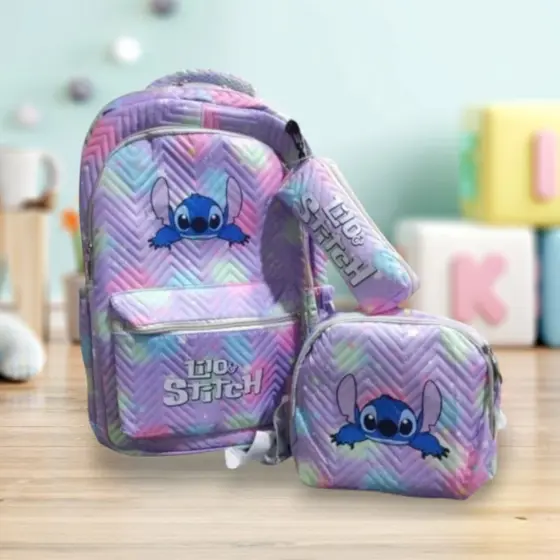 kit mochila moda femenina stitch.Mochila , estojo e lanchera.