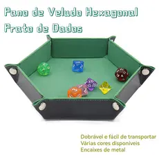 Bandeja de Dados Hexagonal Dobrável em Veludo com Caixa Organizadora de Couro PU para Mesa