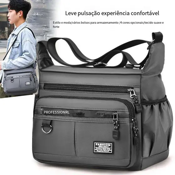 Saco Crossbody Masculino Ombro Único Grande Capacidade À Prova d'Água Resistente Multi Bolsos Uso Casual e Negócios