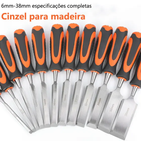 Jogo Formão Profissional 6-38mm para Entalhar Esculpir Madeira Ferramenta Marcenaria Resistente